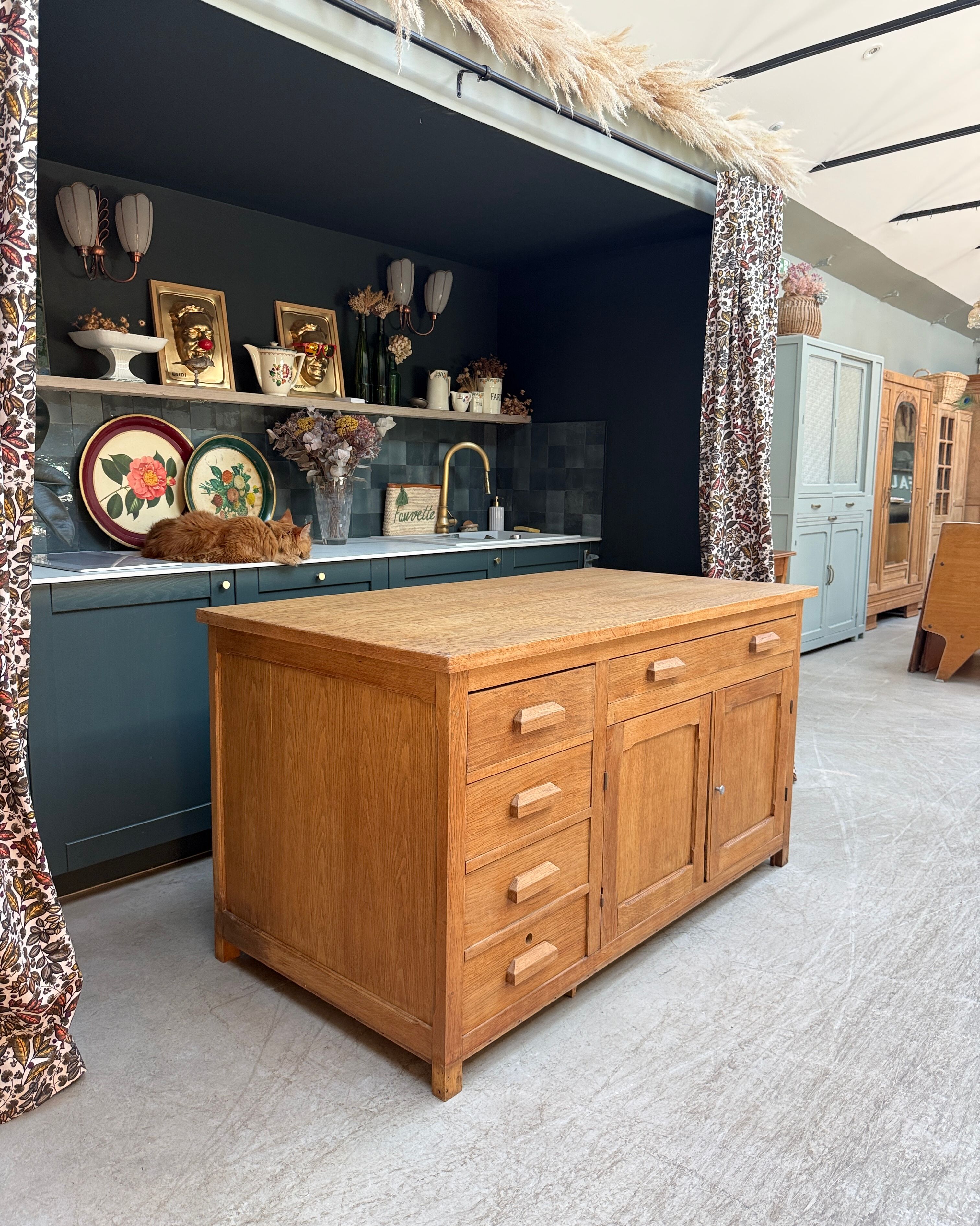 Renovated oak workbench island