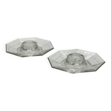 Pair of vintage Art Deco octagonal glass candlesticks