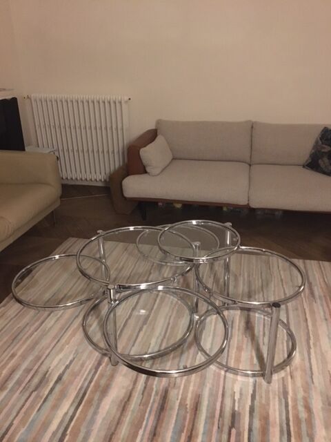 Round coffee table in glass and chrome 2 removable trays