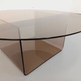 Vintage round coffee table in glass and plexiglass, Space Age style from the 70s.