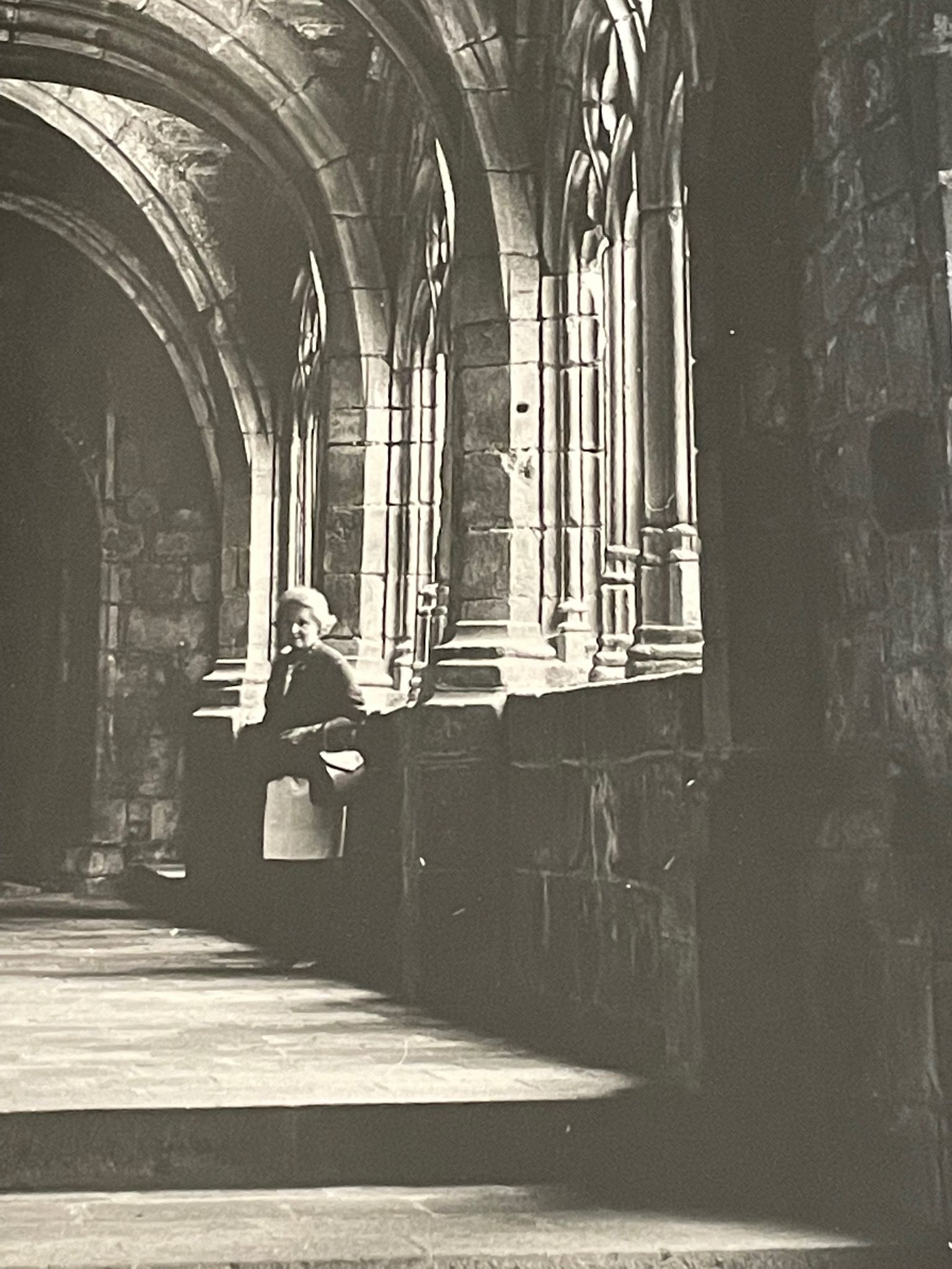 Photograph black and white silver print circa 1970 vaulted church