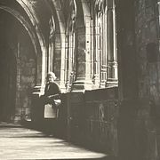 Photograph black and white silver print circa 1970 vaulted church