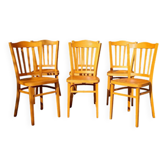 6 chaises bistrot en hêtre courbé années 70