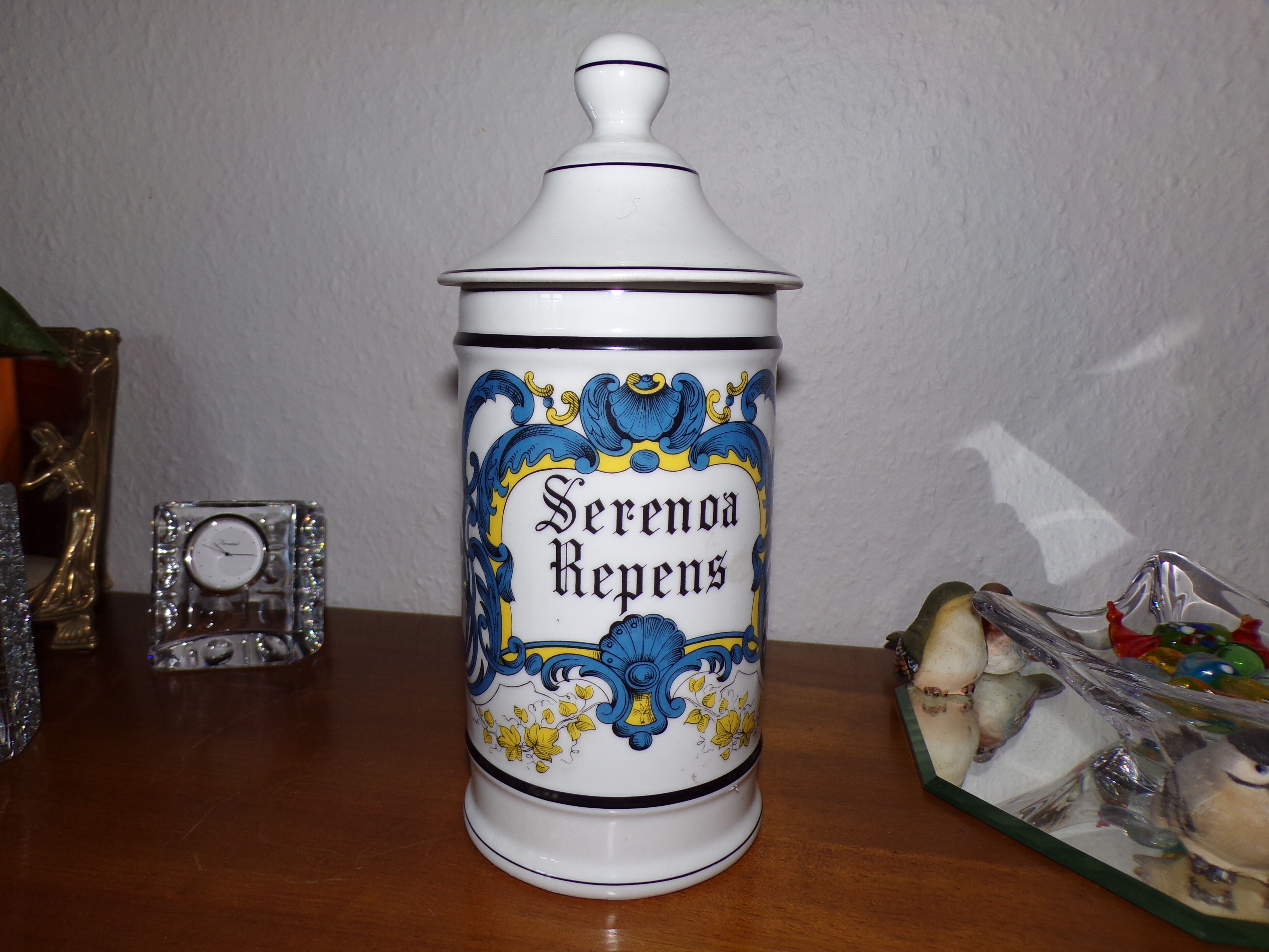 Apothecary pot with pharmacy porcelain of dismissal
