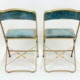 Ancien paire de chaises pliantes chaisor - métal & velours - vintage 60's 70's