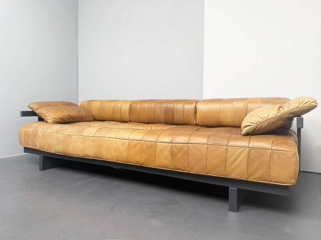 DS 80 daybed, patchwork sofa with armrests in cognac leather by De Sede, Switzerland, 1980s
