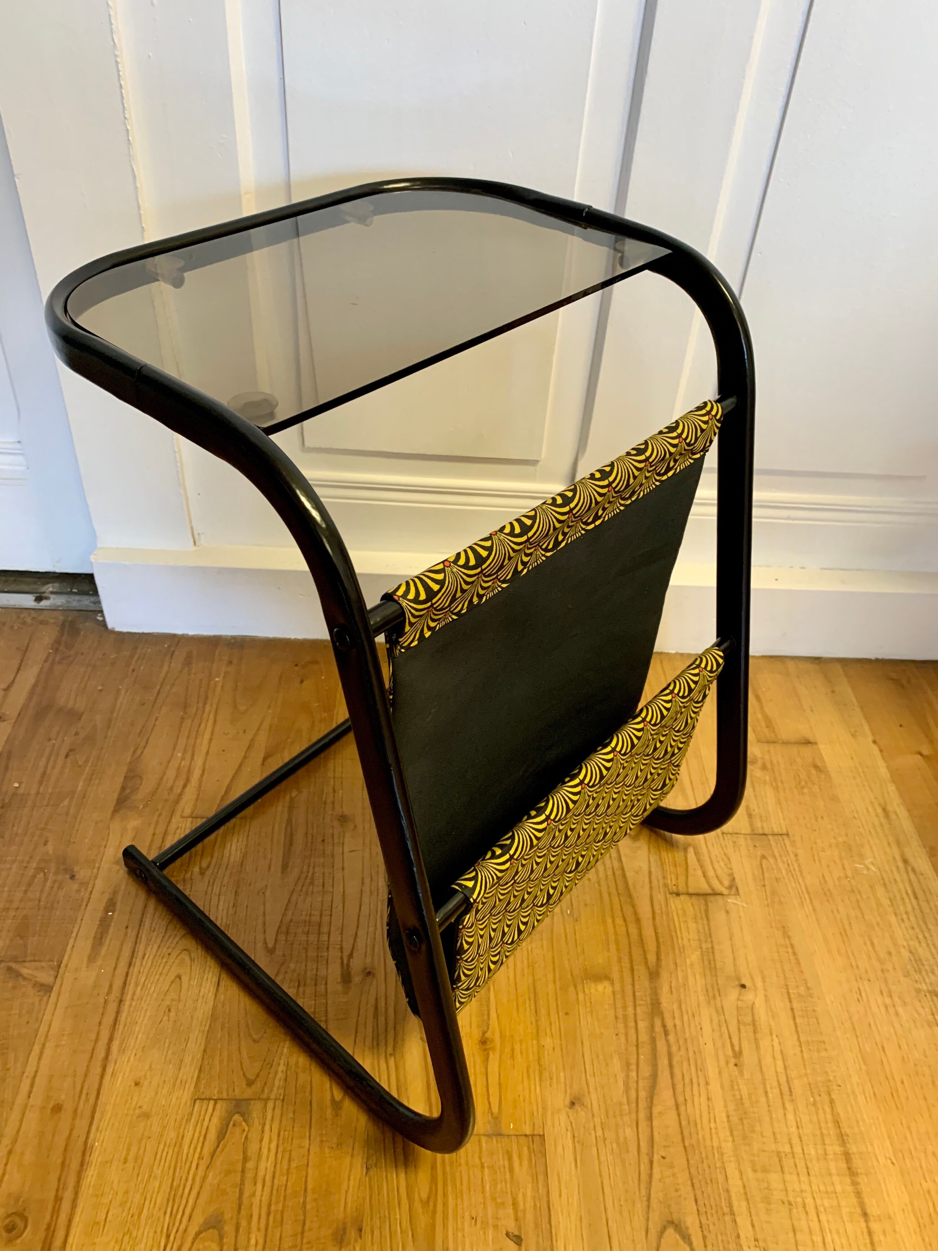 Piece of sofa smoked glass and fabric 70s