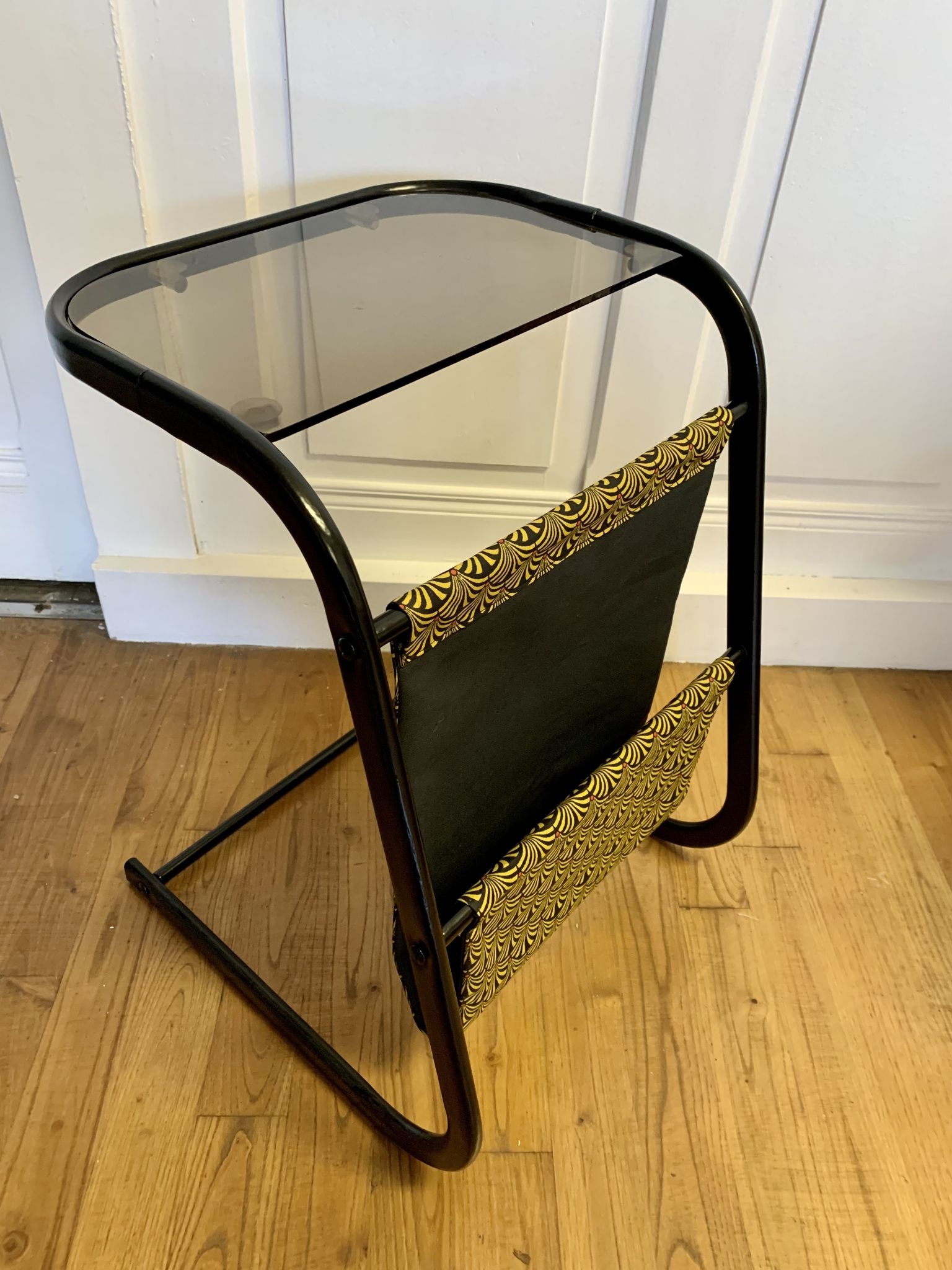 Piece of sofa smoked glass and fabric 70s