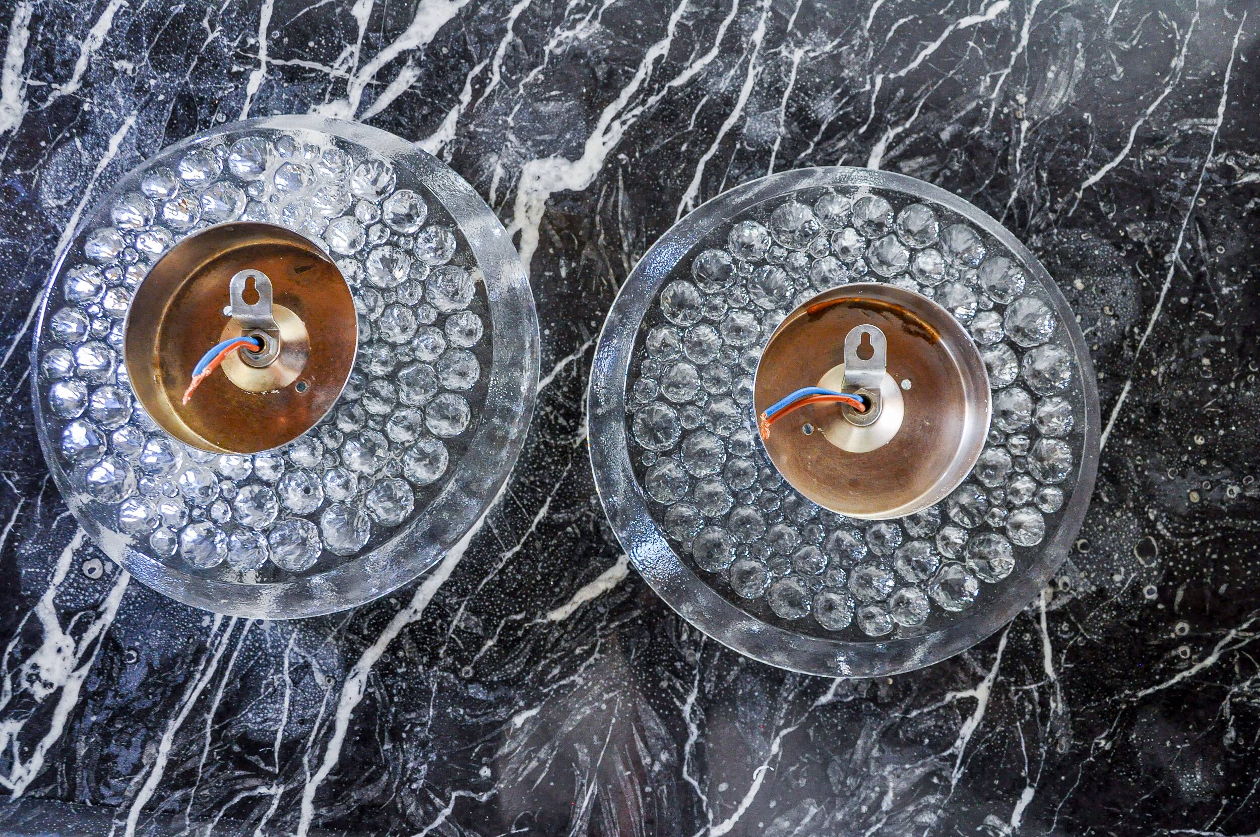 Pair of Space-age wall lights by Peill & Putzler, blown Murano glass, Germany, 1970