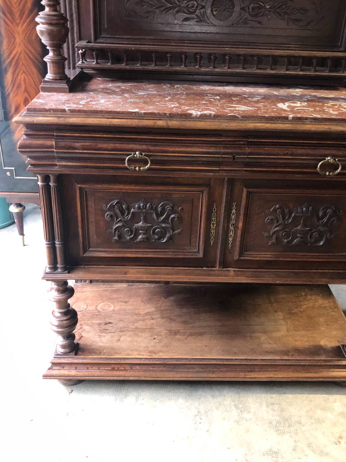 Renaissance sideboard / china cabinet with marble top