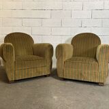 Pair of green fabric armchairs