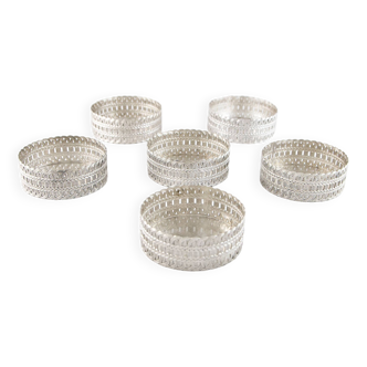 DIOR - Set of 6 silver metal coasters with basketry pattern