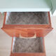 Bureau en bois vintage années 50 vert d'eau pieds compas