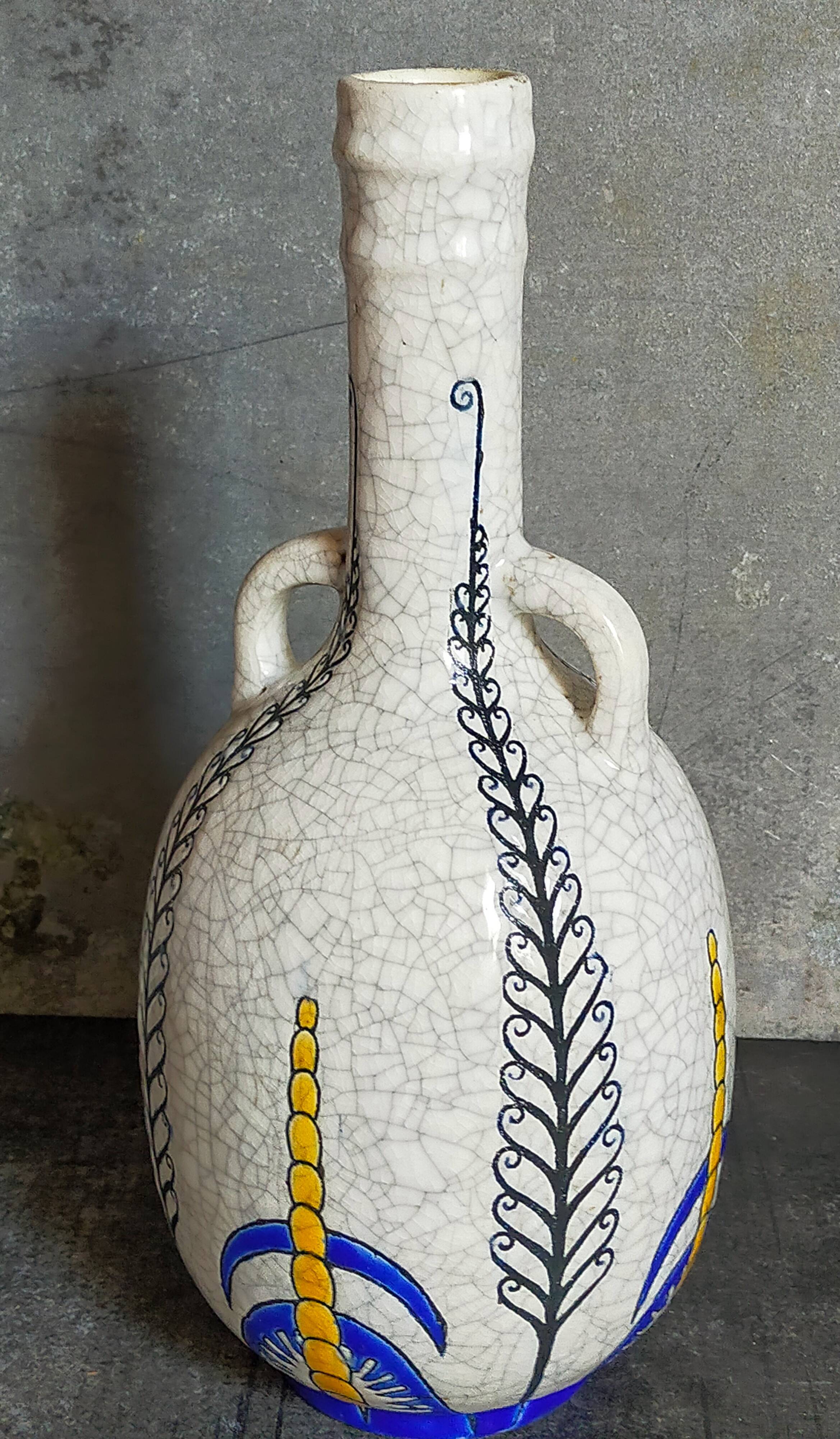 Soliflore bottle vase in fine earthenware boch frères la louvière-keramis early 20th century