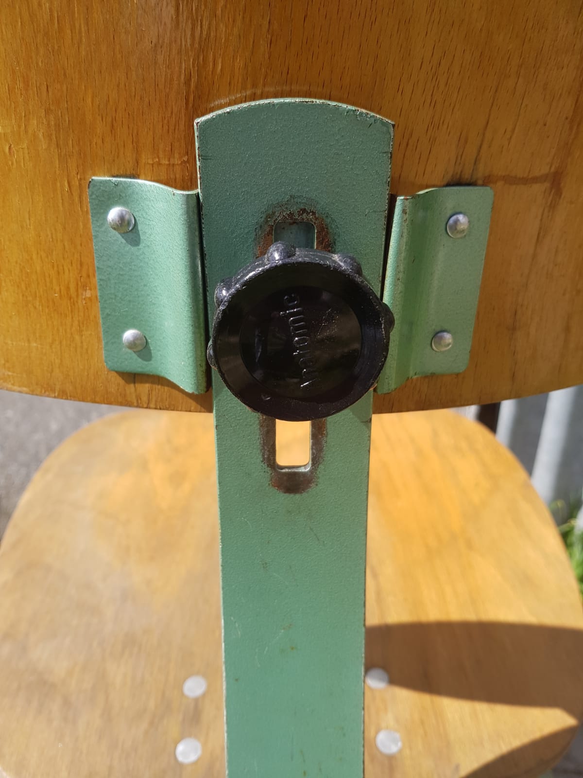 Former Anatomic metal workshop chair - seated - vintage adjustable wood file