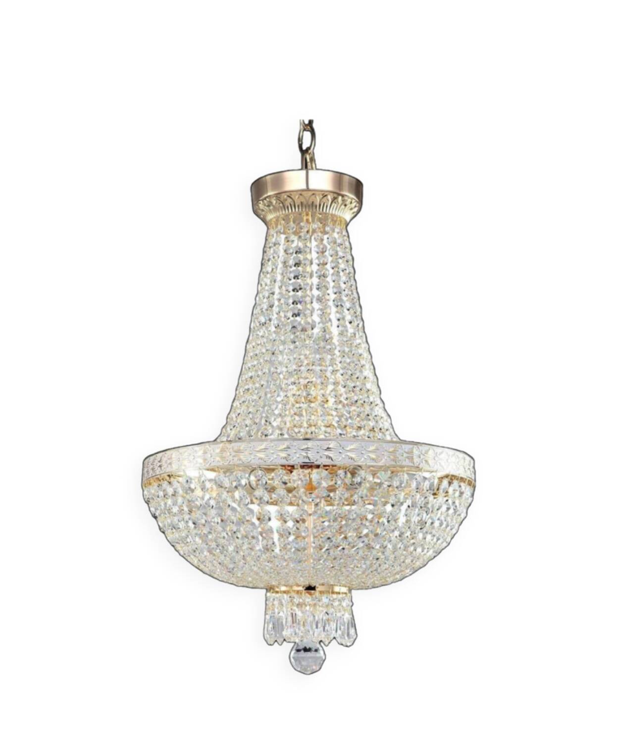 Lustre montgolfière pampille en cristal doré