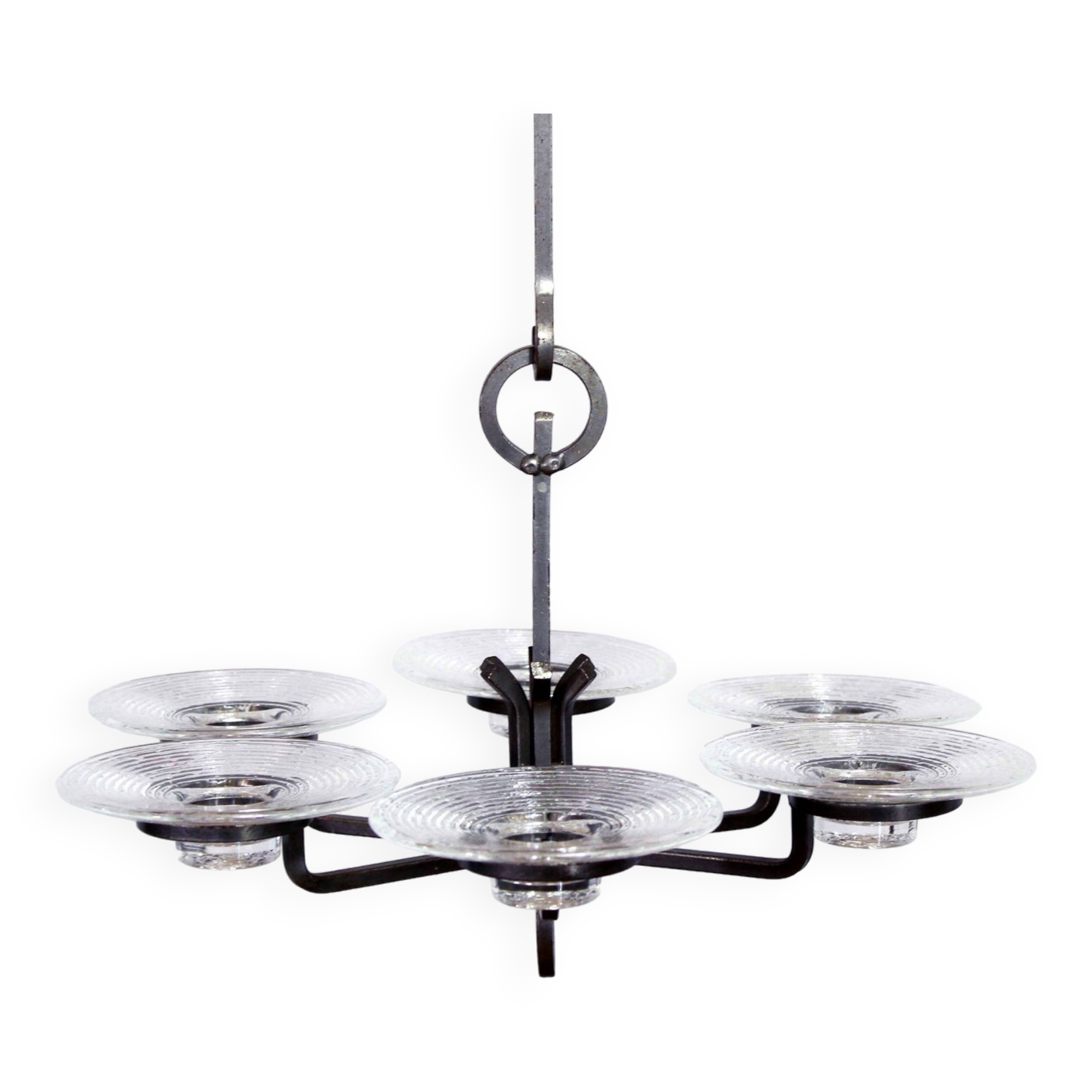 Art deco iron and glass candlestick by erik höglund