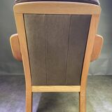 Chocolate leather armchair, wooden structure