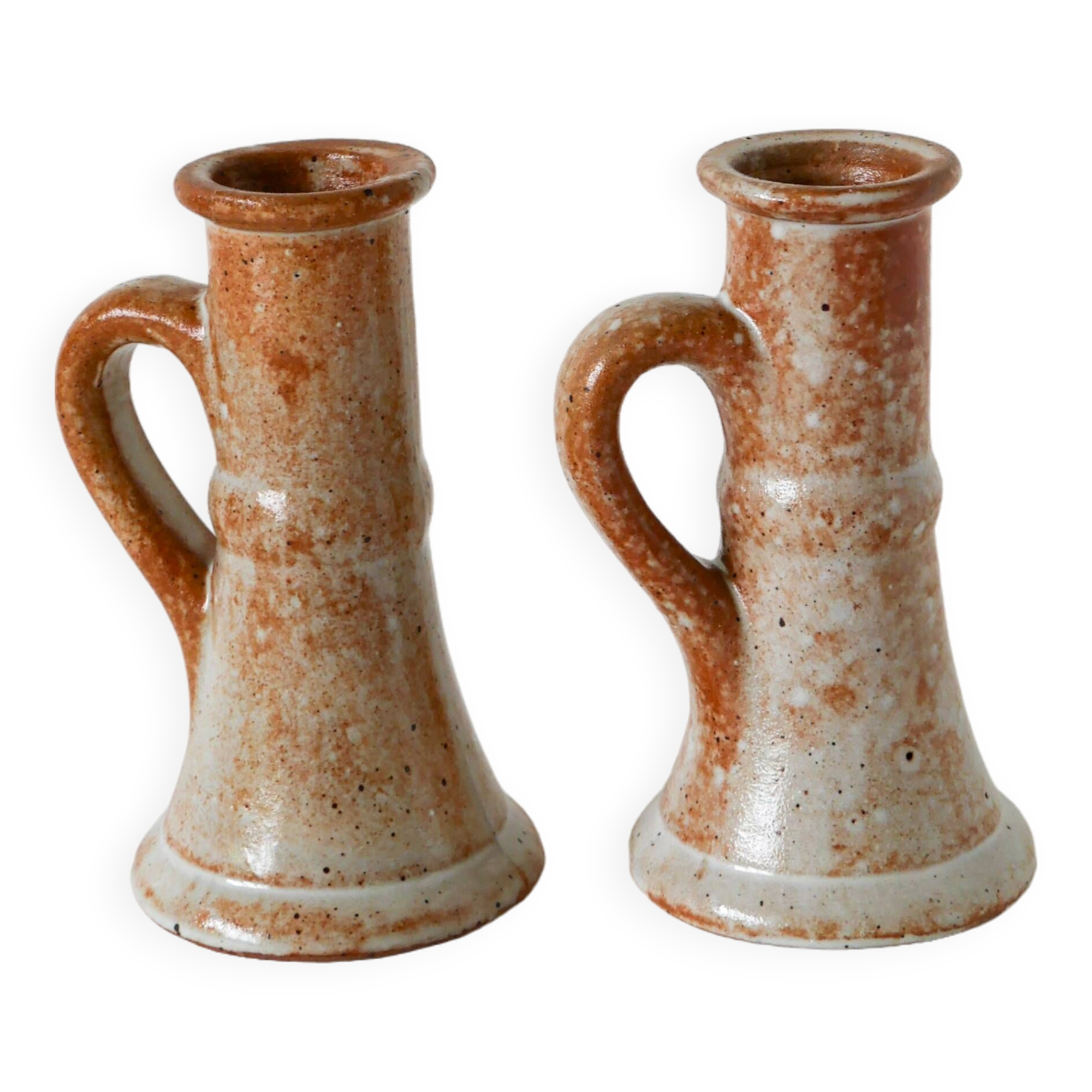Pair of glazed sandstone candlesticks, 1970