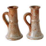Pair of glazed sandstone candlesticks, 1970