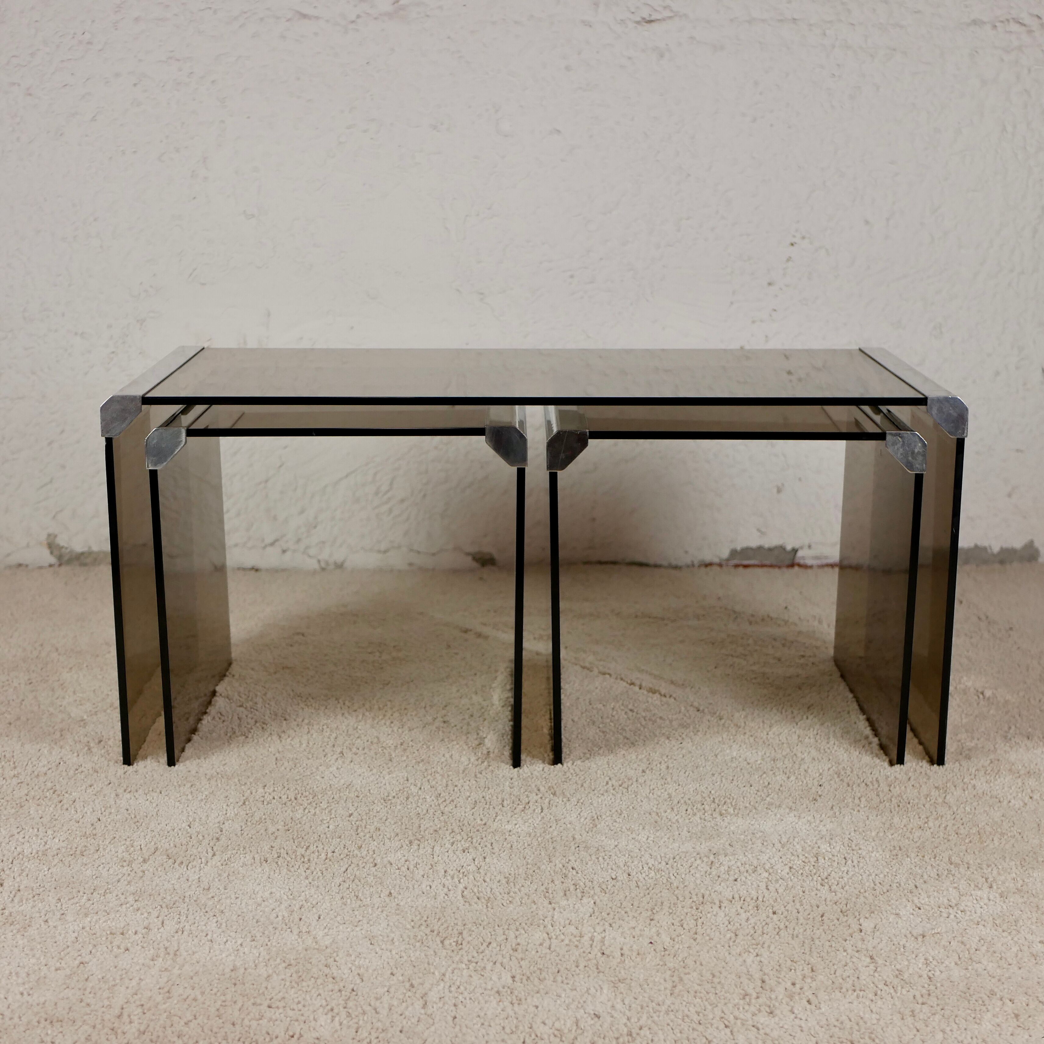 Nesting tables smoked glass by Gallotti & Radice