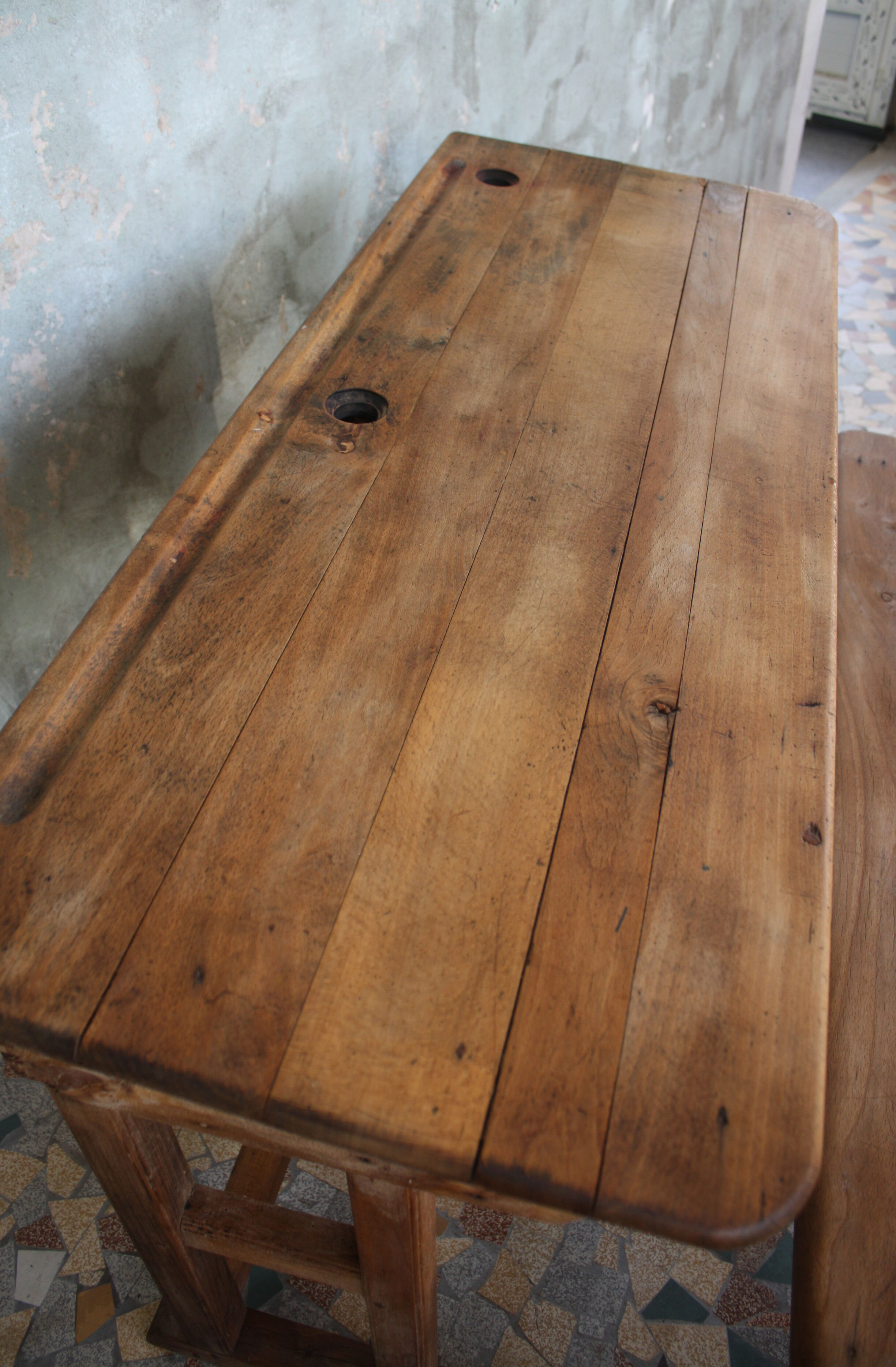 School desk wood 2 places