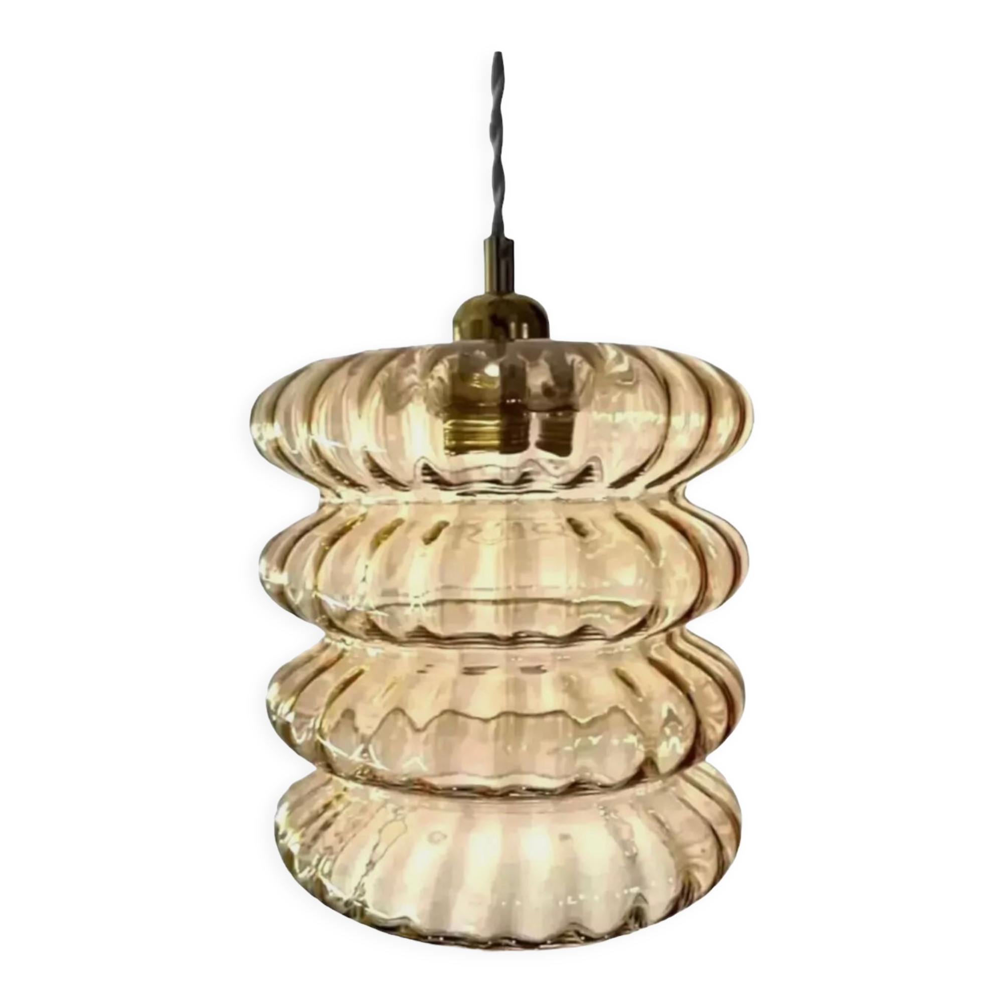 Vintage pendant lamp in golden glass