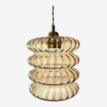 Vintage pendant lamp in golden glass