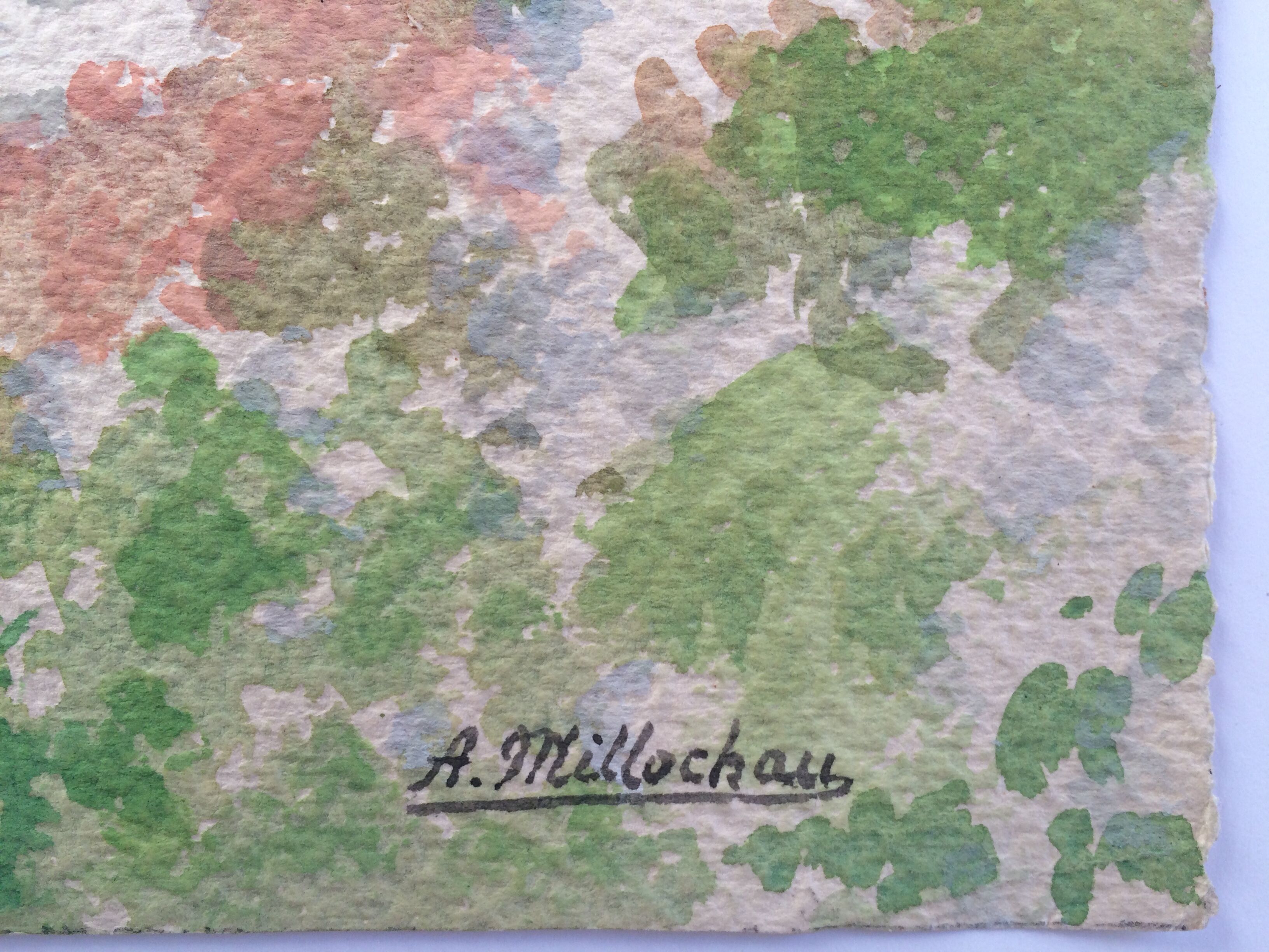 Cherry blossom branch. Gouache on signed paper