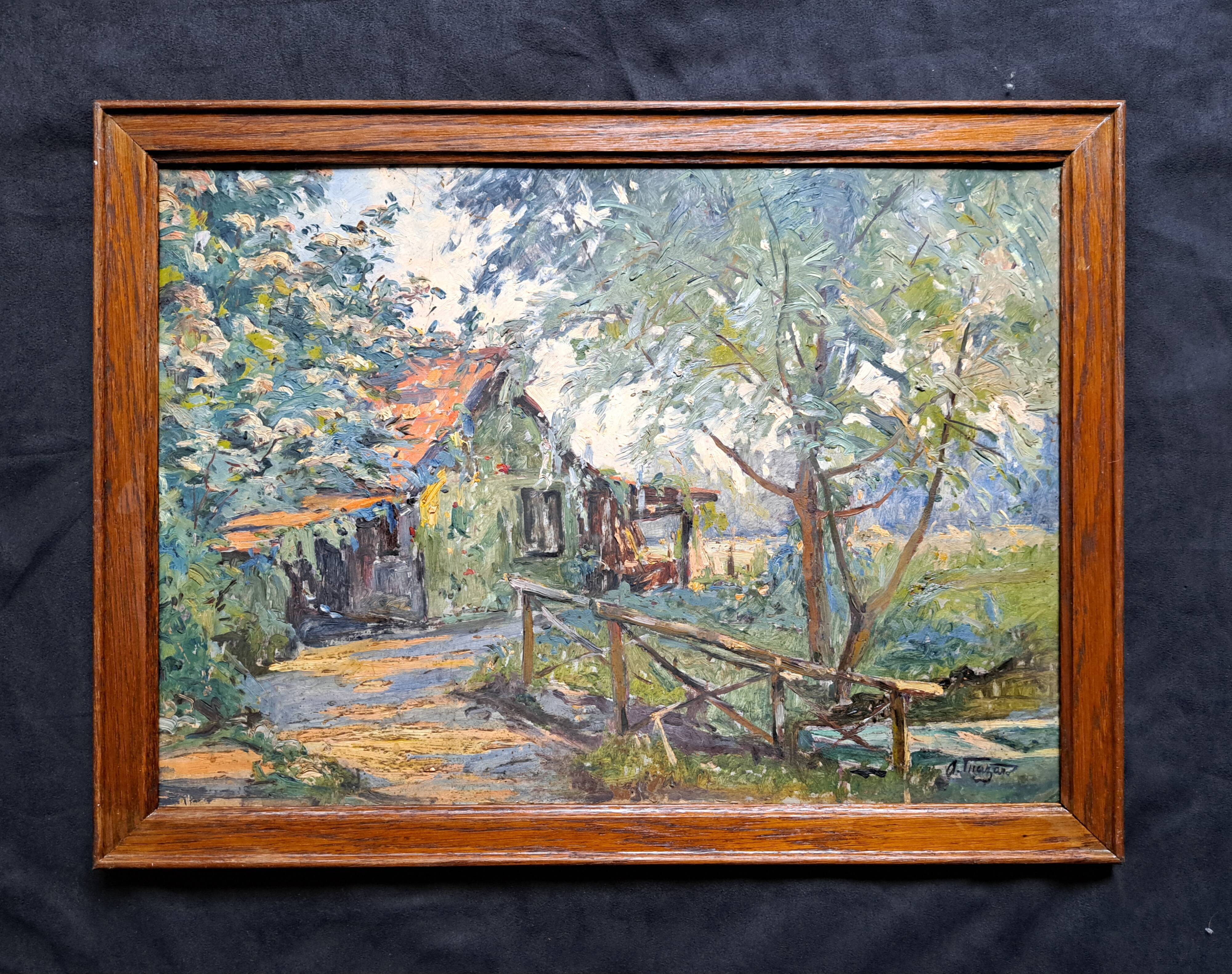 Impressionist oil painting on cardboard signed MAZARD - Barbizon school