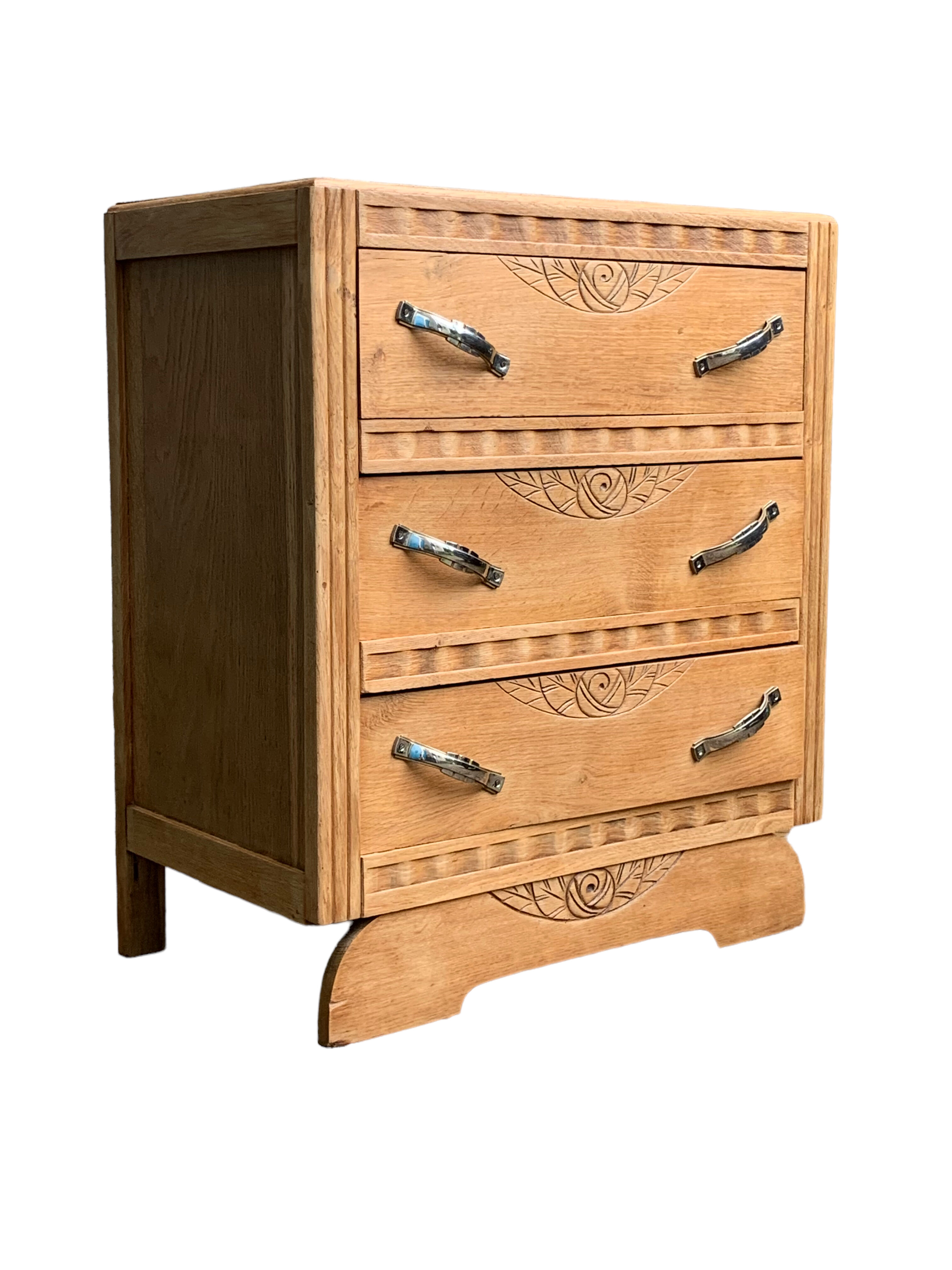 1930s Art Deco chest of drawers in raw wood