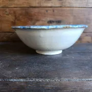 Antique French salad bowl from Martres-Tolosane, hand-painted landscape, bl