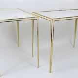 A pair of brass and white mirror tables from Vereinigte Werkstätten, Germany, 1970s.