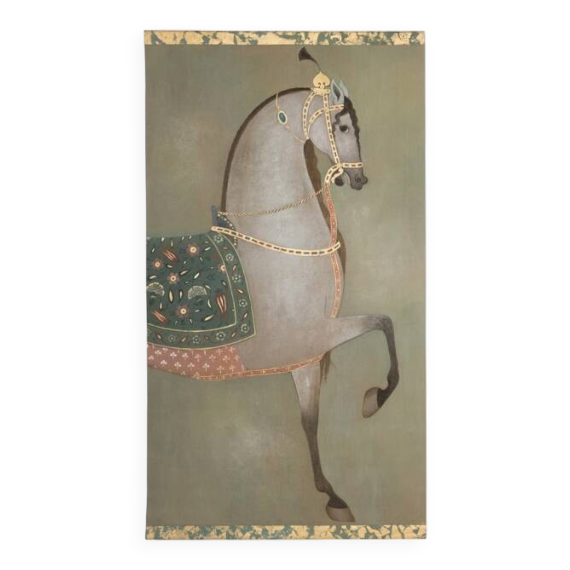 Painted canvas depicting a side view of an Indian horse. Contemporary work.