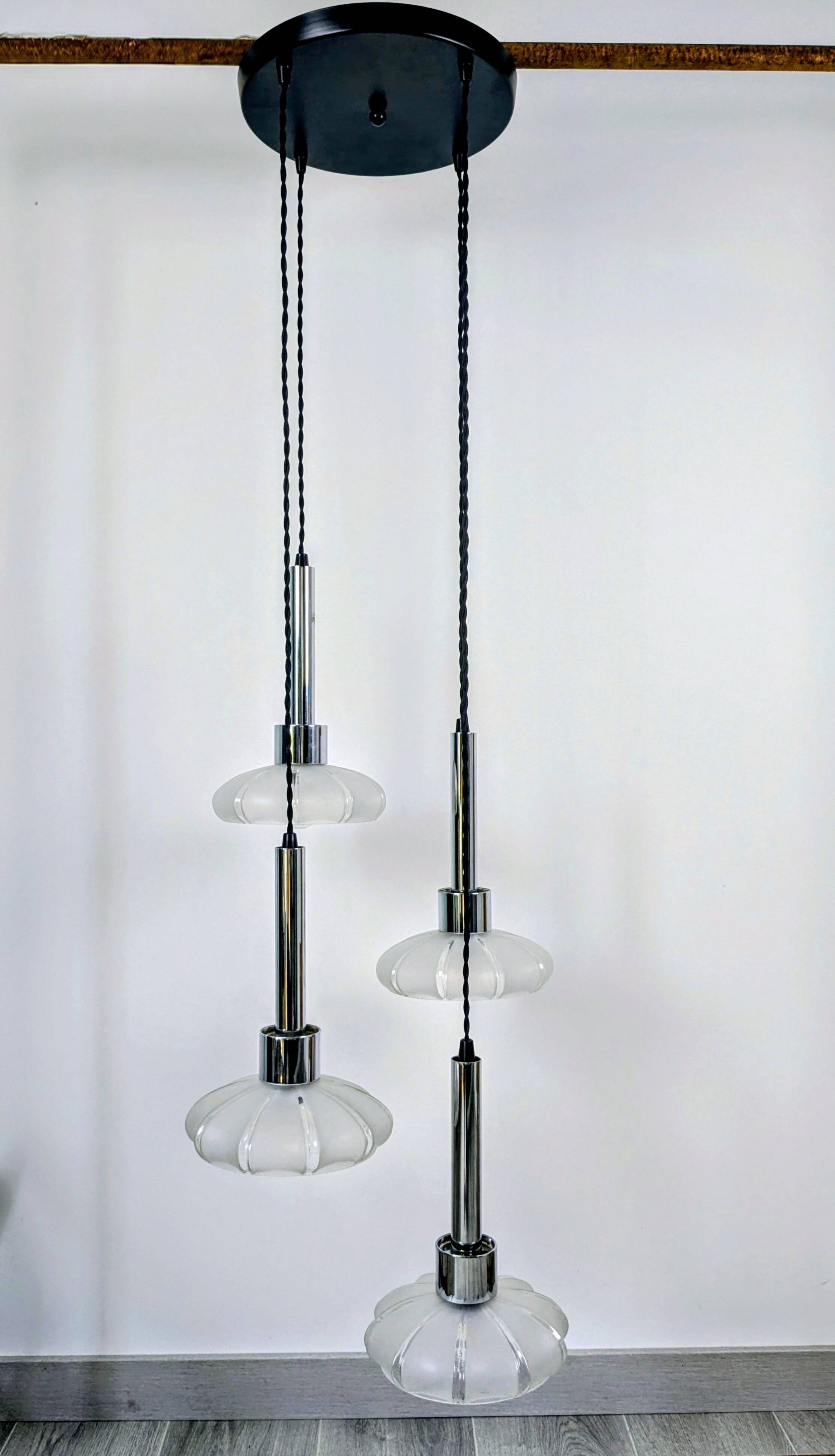 4-light pendant light – Art Deco Czech glass shades – vintage frame
