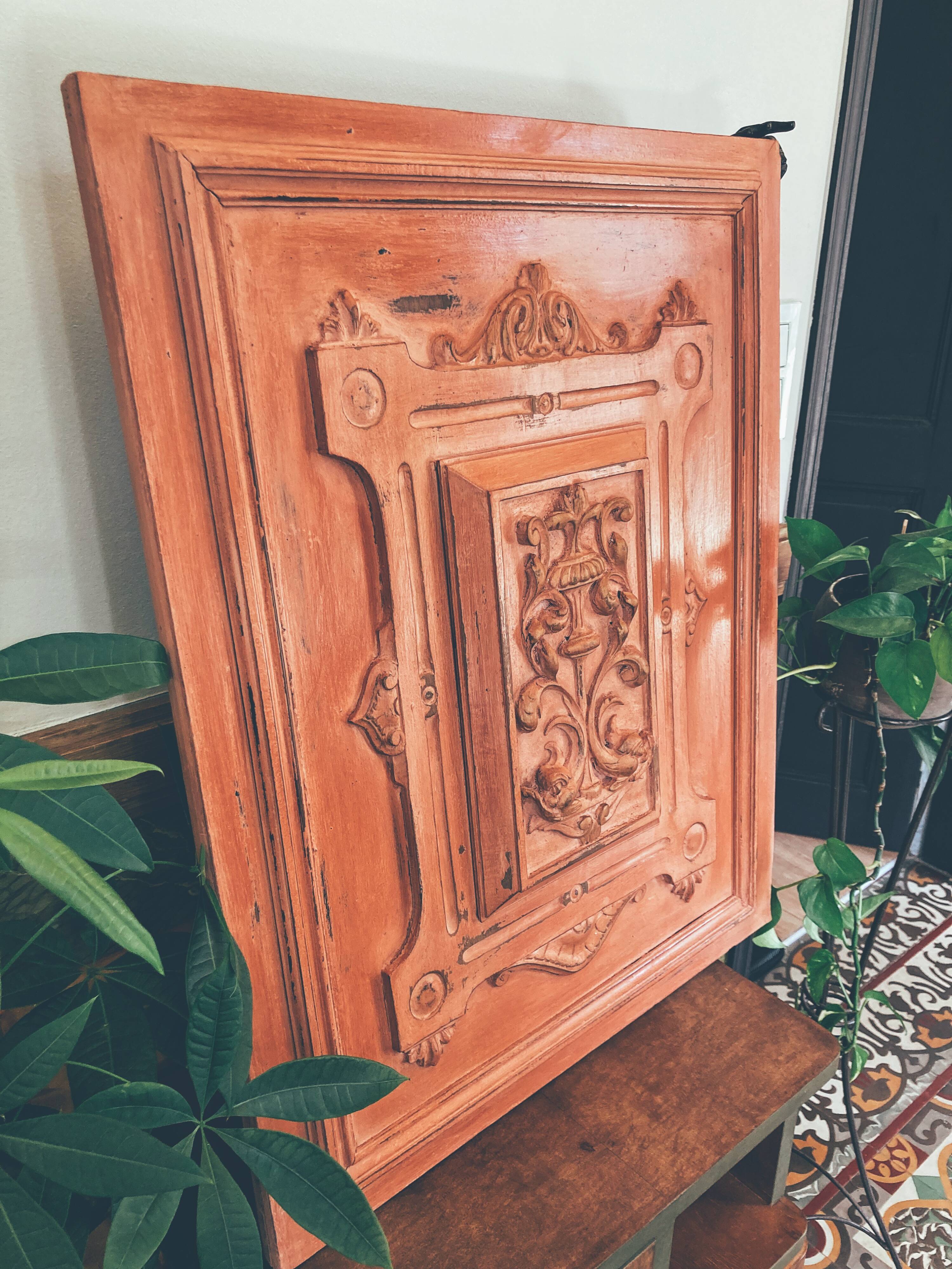 Decorative Hand-Painted Old Wooden Door Panel, Unique Piece