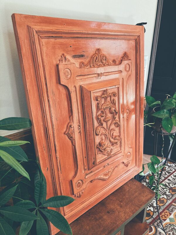 Panneau de porte en bois ancien peint à la main, pièce unique