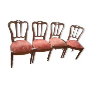 4 chaises anciennes bois rouge-rose