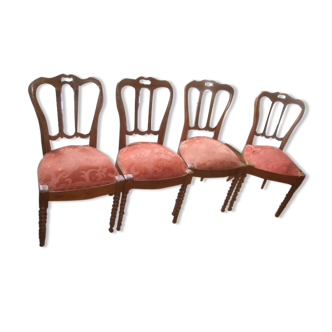 4 chaises anciennes bois rouge-rose brique