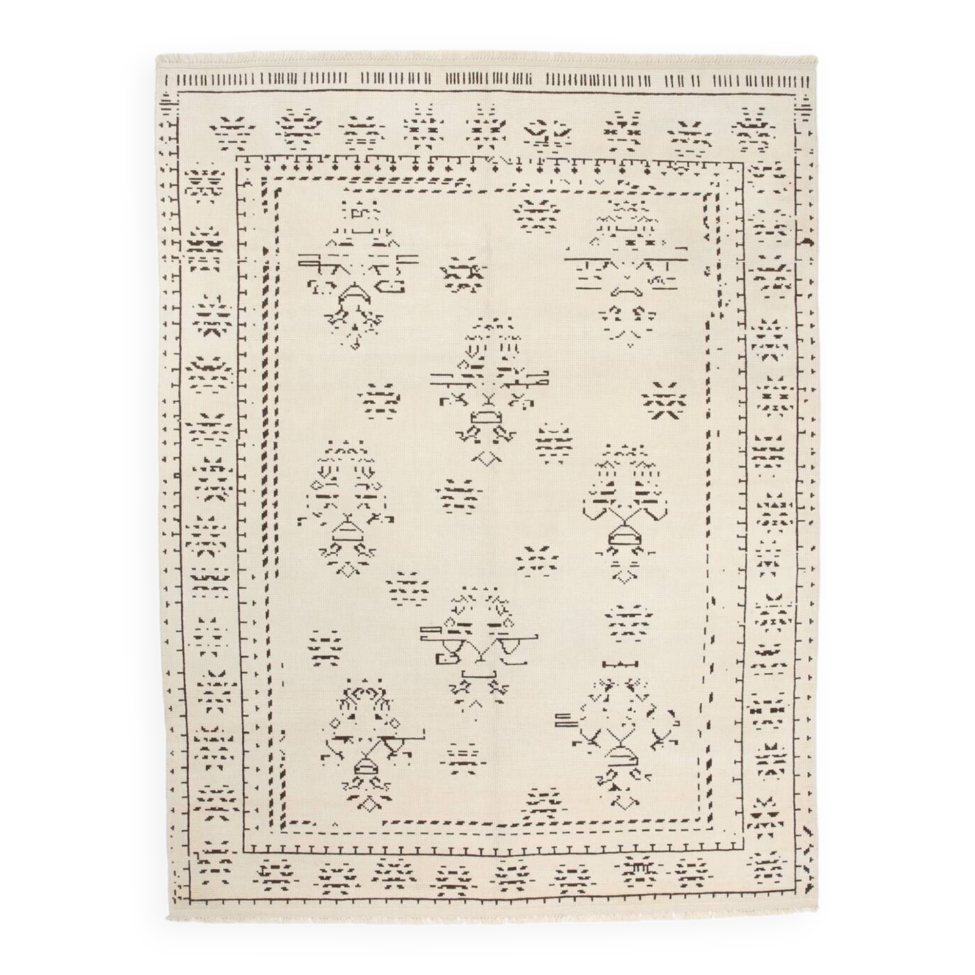 8x10 Beige & Dark Brown Modern Oushak Rug, 232x303Cm