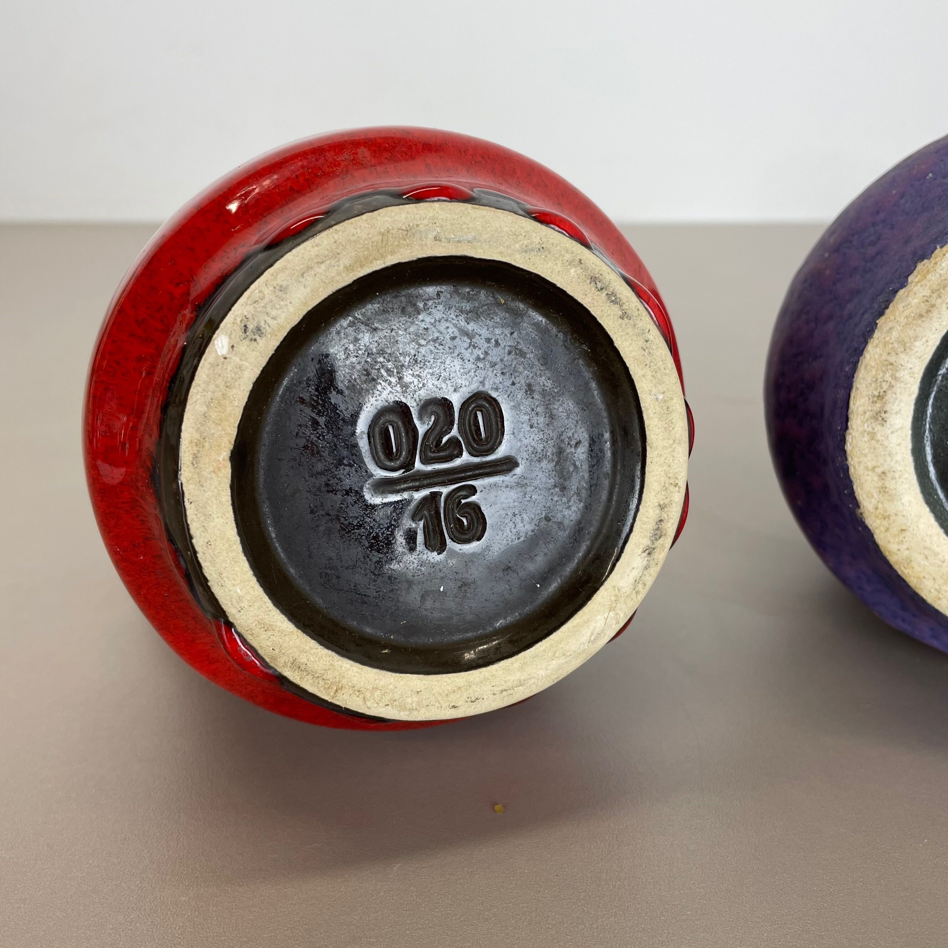 Set of Two Pottery Fat Lava Vases "Purple-Red" by Jopeko, Germany, 1970s