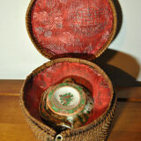 Chinese porcelain teapot Canton China 19th century with wicker basket
