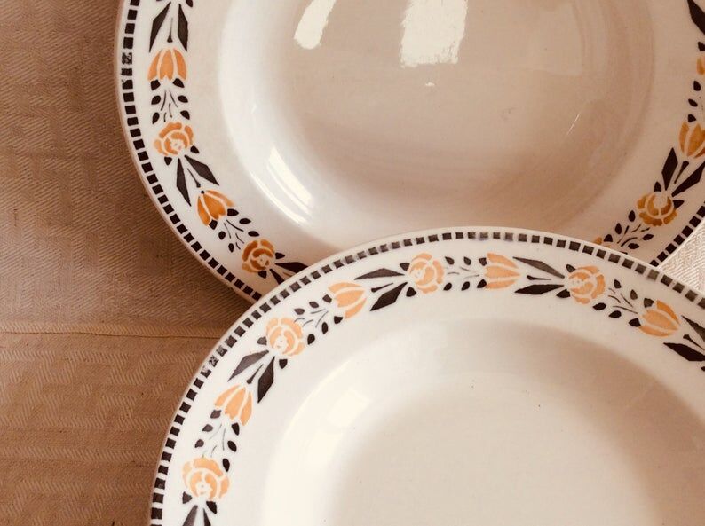 Set of 6 old hollow plates from the Badonviller factory