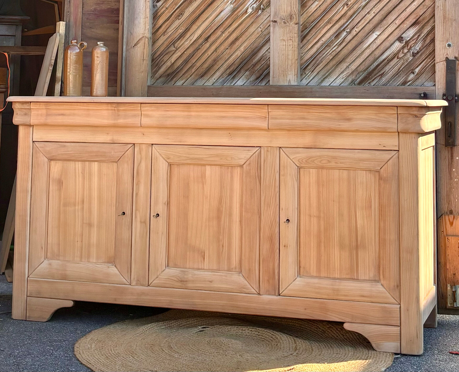 Enfilade ancienne en bois massif brut - 3 tiroirs 