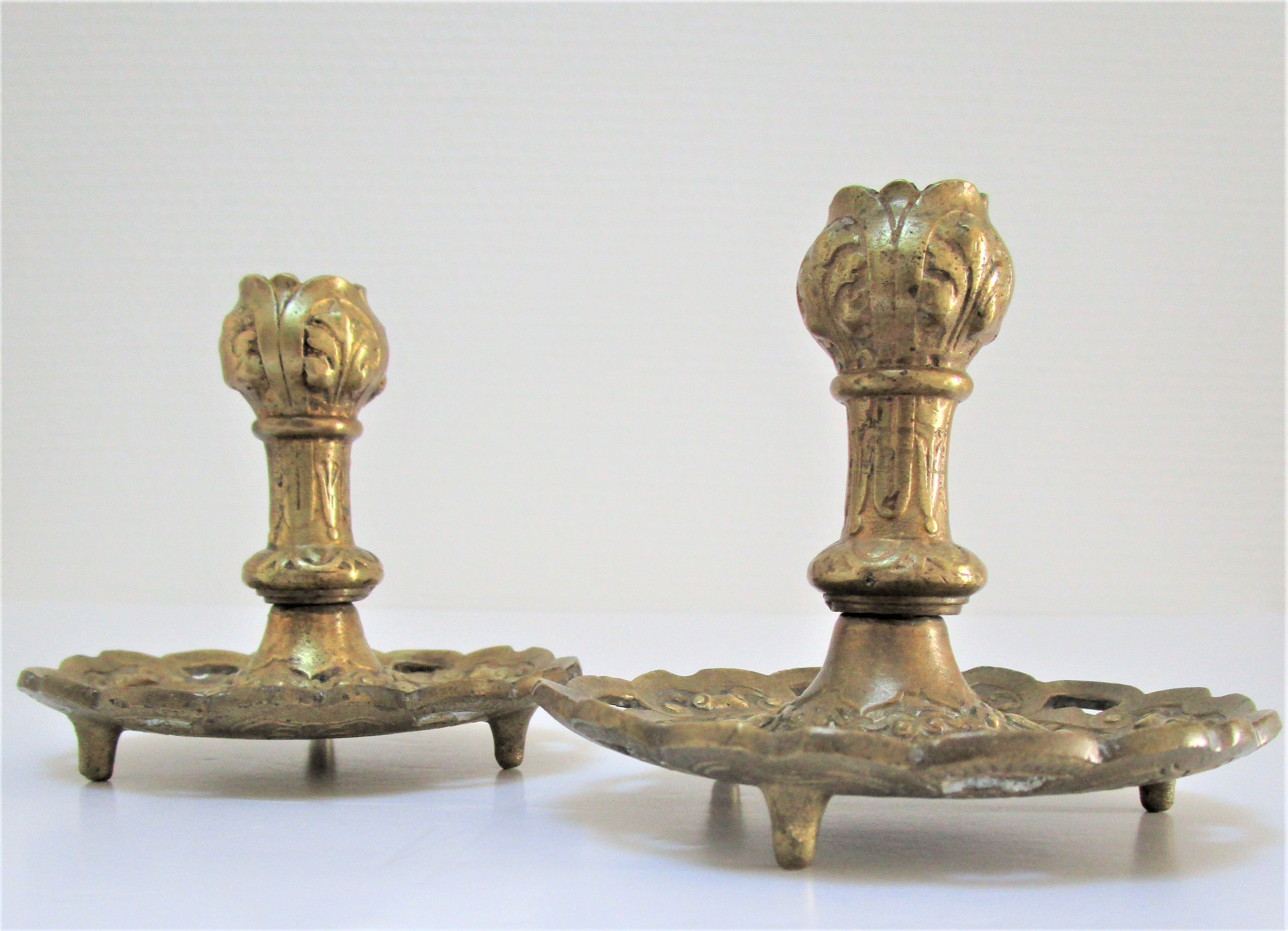 Pair of candle holders gilded bronze patinated vegetal decoration early twentieth century
