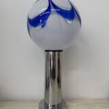 Mid – century Large glass table lamp with blue swirl , 1970s Italy