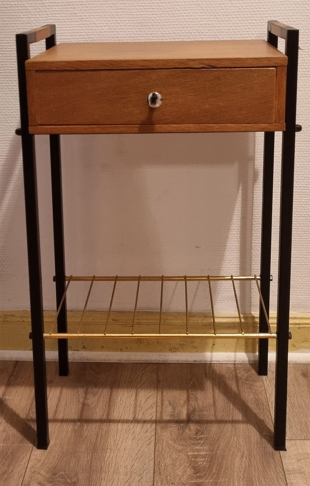 Bedside table, wood and metal, vintage, 60s