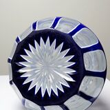 Pair of small crystal vases "overlay" cut with antique blue and white enamel