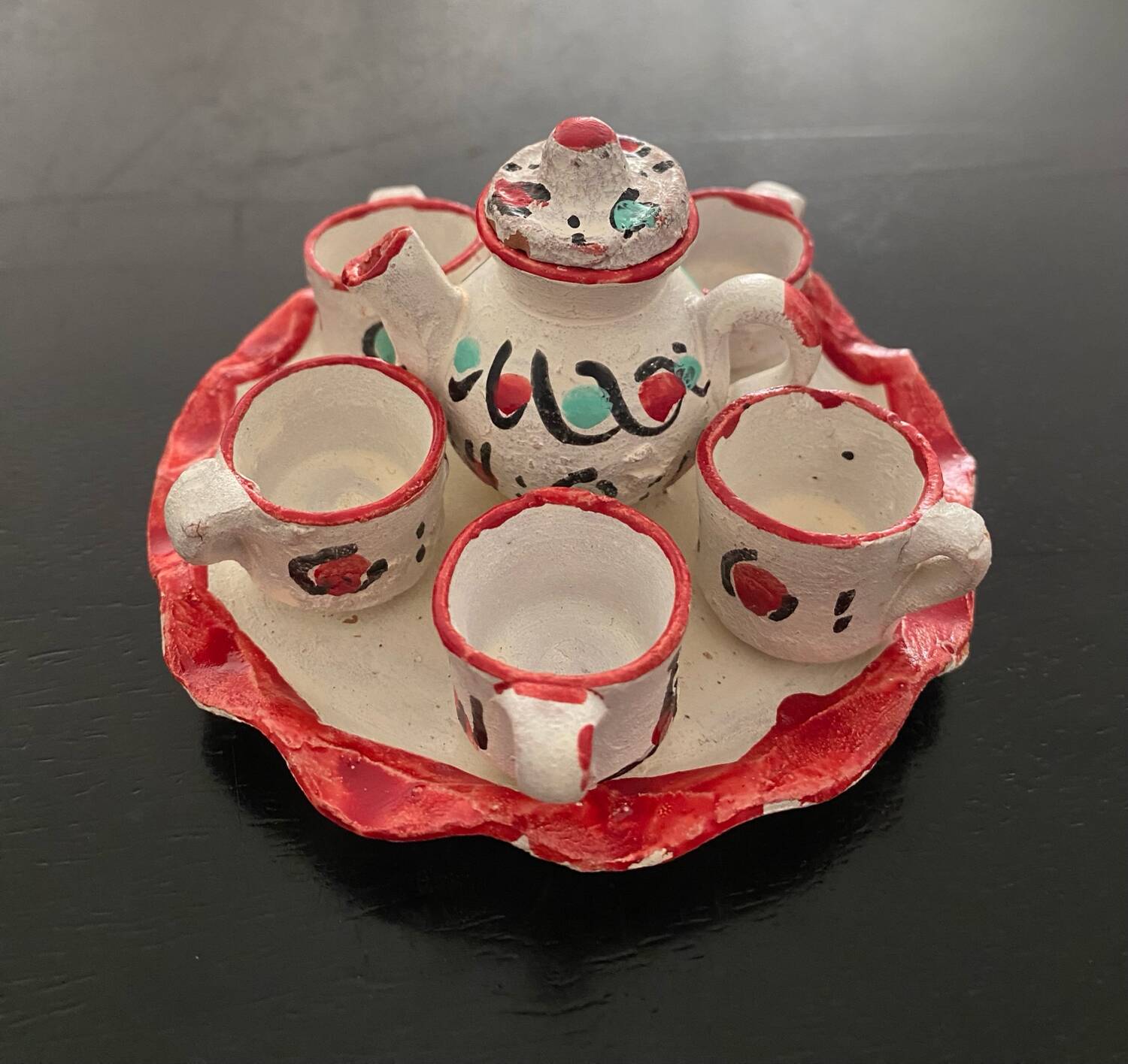1 miniature terracotta dollhouse tea service