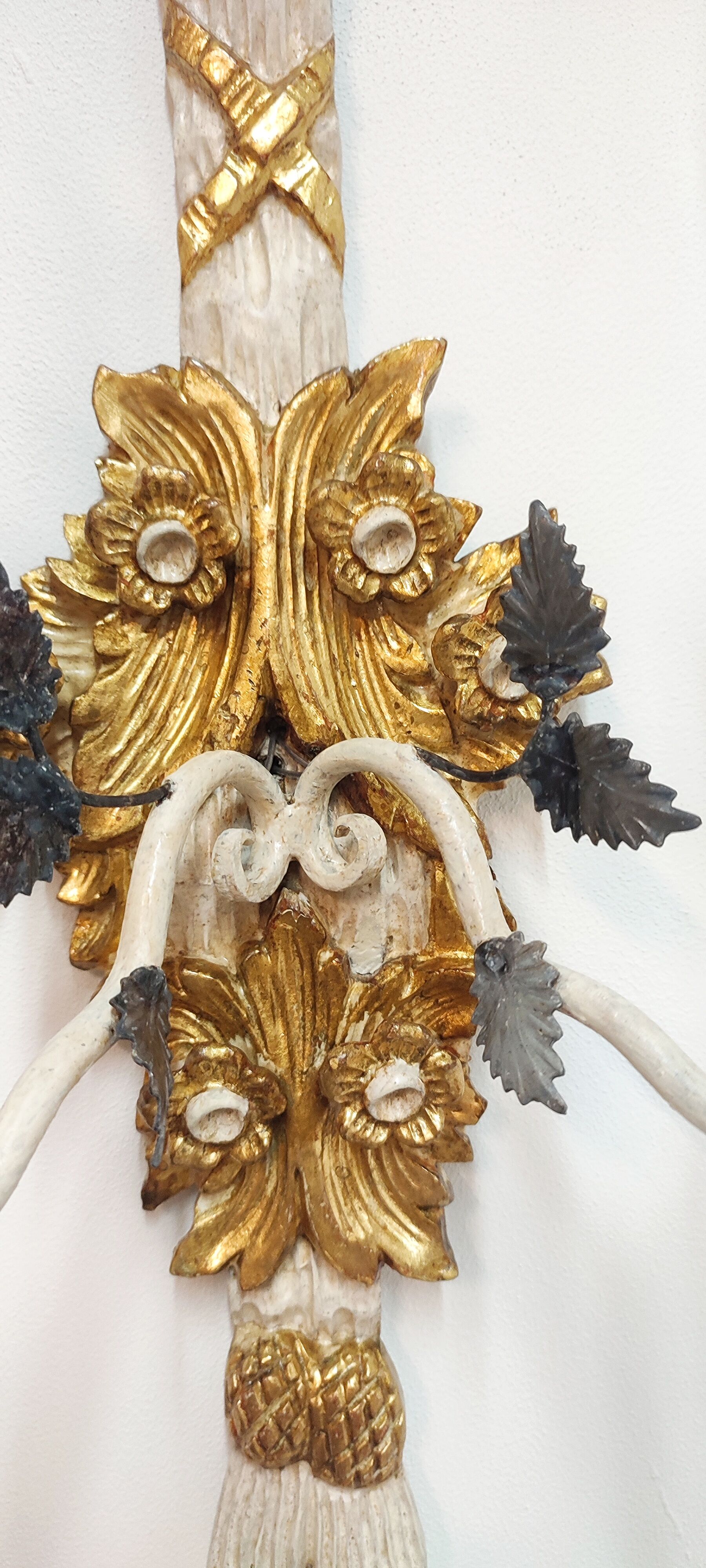 Polychrome beech wood sconces. Spain 1900